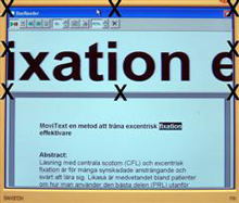 Skärmavbild av ett textdokument med åtta fixationspunkter utspridda
